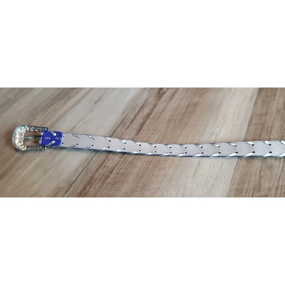 VTG 90s Faux Leather Western Leather Belt Silver‎ Tone Buckle Women M/L Purple